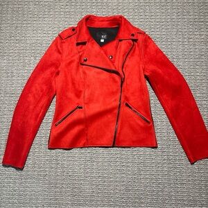 Kut From The Kloth Red Faux Vegan Suede Collared Moto Jacket Size Small